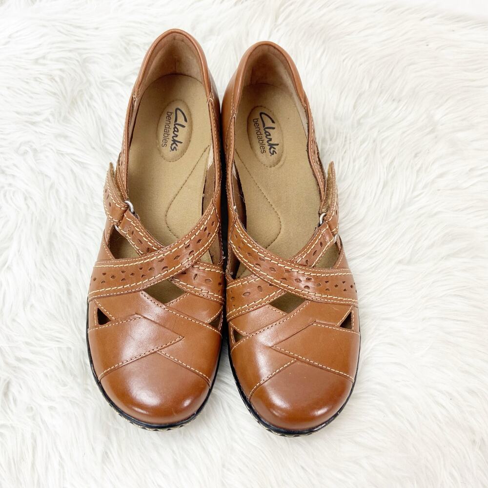 Clarks Bendables 9 M Womens Tan Leather Ashland Spin Q Mary Jane Comfort Shoes - Picture 7 of 13